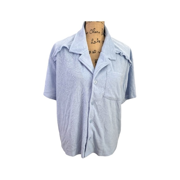 NWT BAR III Soft Terry Cloth Blue Short Sleeve Camp Shirt - Size 2X - Picture 5 of 13